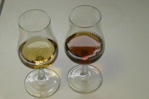 Glasses of calvados of different age