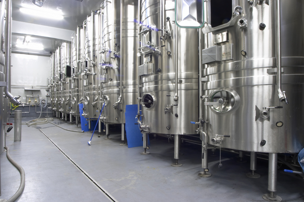 The wine cellar with stainless steel tanks