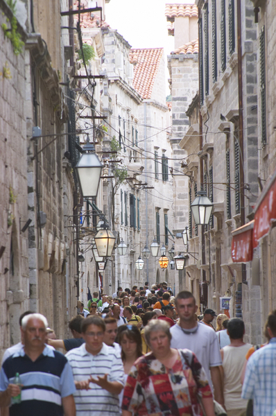 Crowds on a street in Dubrovnik