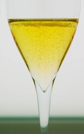 A glass of champagen with bubbles