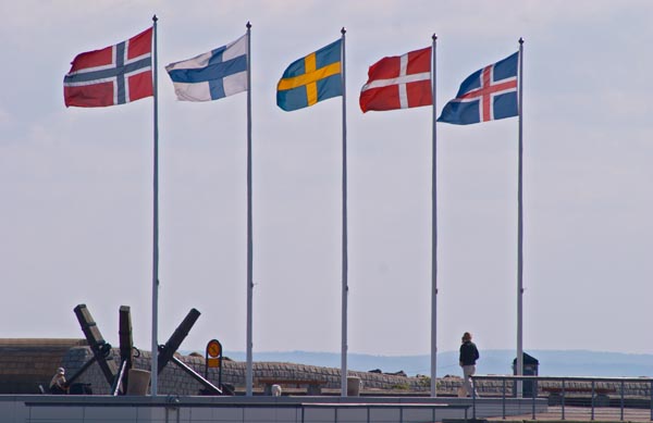 The flags of Norway, Finland, Sweden, Denmark and Iceland, the five Nordic countries