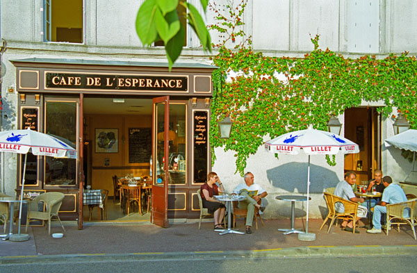 A cafe terasse in the Bordeaux region a sunny day