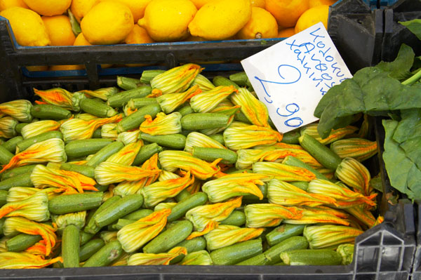 Zucchini flower on a vegetable market