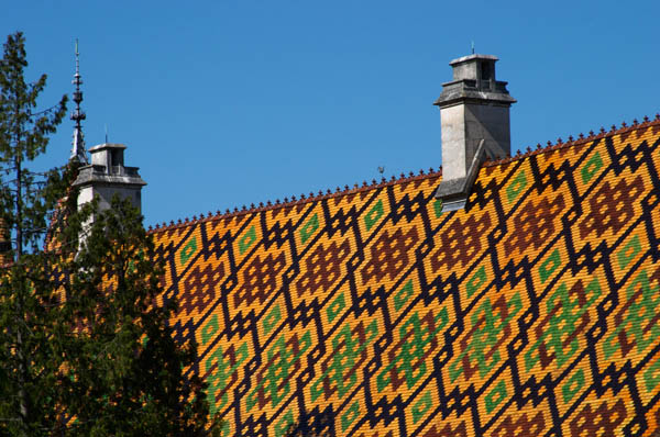 The roof of Hospices de Beaune, Hotel Dieu in Beaune, Burgundy