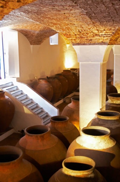 Amphora shaped earthenware tanks, Adega Jose de Sousa Rosado Fernandes, Alentejo, Portugal