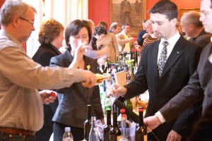 Dominique Laporte, then sommelier at the Meurice, tasting the grappa at the Scandinavian Wine Fair in Paris