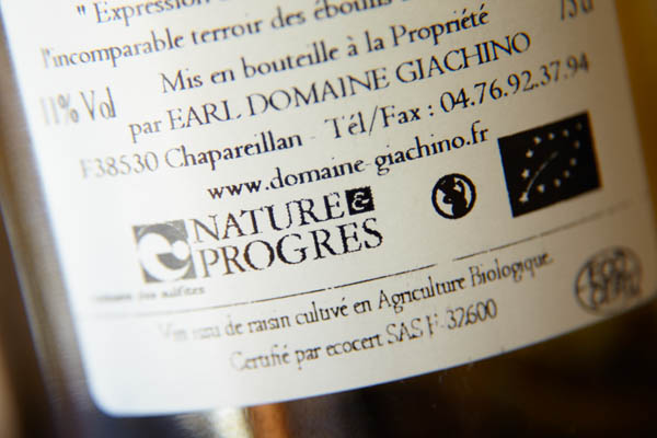 Wine label with Nature et Progres indication