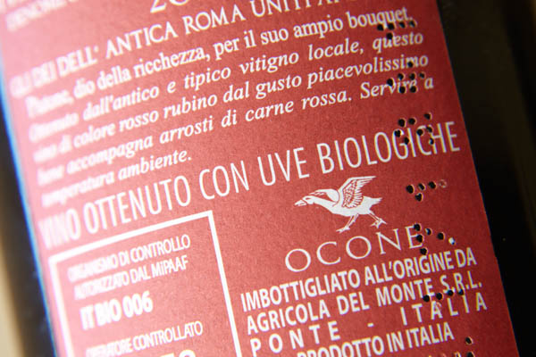 Wine label with "from organic grapes" text