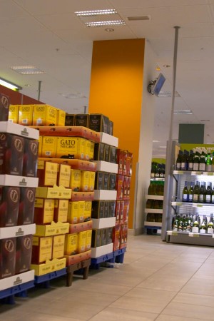 The interior of Systembolaget, the Swedish retail monopoly with bag in box cartons