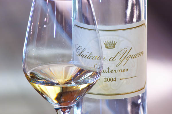 Glass and bottle of 2004 Chateau d'Yquem, Sauternes