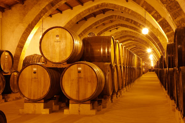 A wine cellar filled with sweet marsala wine