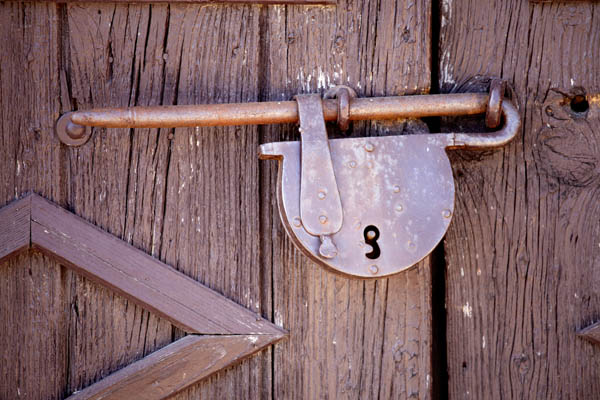 On old padlock on the winery door