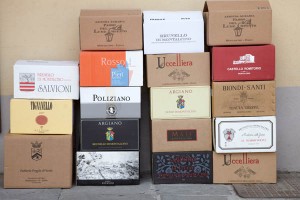 Boxes of wines from Tuscany