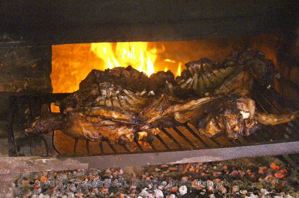 Meat on the grill being barbecued: lamb and pork