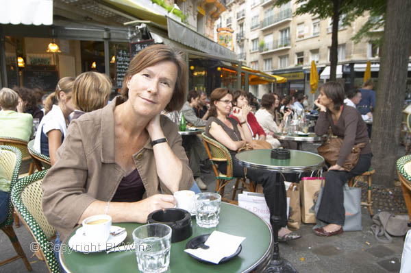 Britt Karlsson, BKWine, in a cafe in Paris