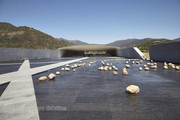 The water mirror and the winery at Vina Vik, Chile