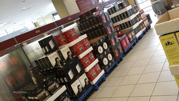 Bag-in-box wines in a Systembolaget shop