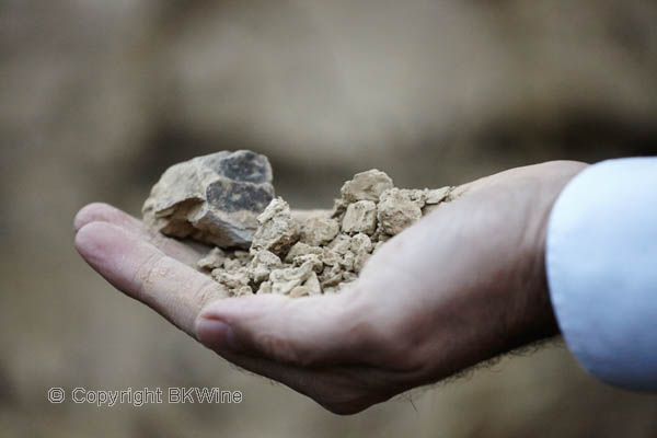 Rioja vineyard soil in the hand of Agustin Santolaya, Bodegas Roda