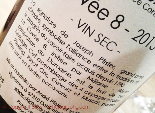 Back label 'vin sec' on Alsace wine