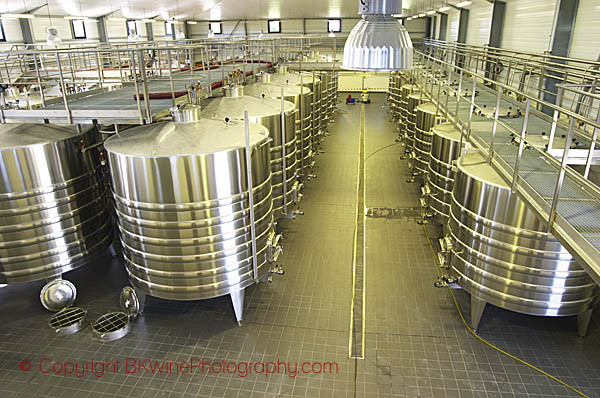 The new winery with stainless steel fermentation tanks, Chateau Belgrave, Haut-Medoc, Bordeaux