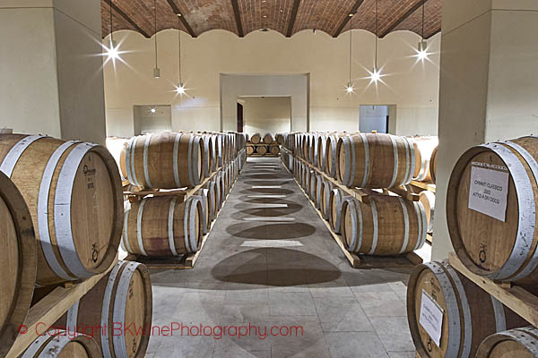 Barrels in the cellar at Barone Ricasoli