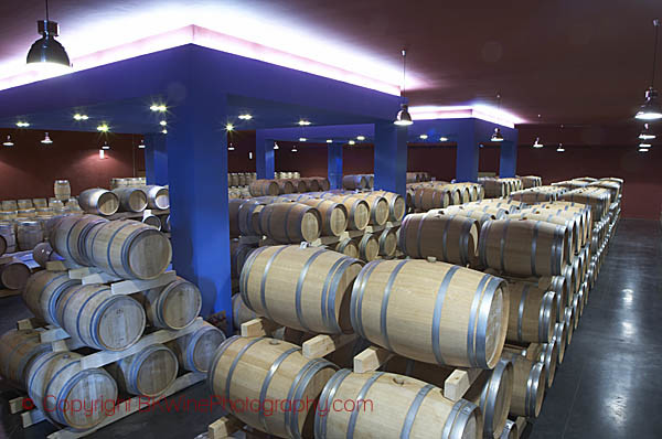 Barrel ageing cellar at Chateau Belgrave, Haut-Medoc, Bordeaux