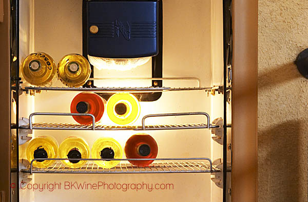 A refrigerator with bottles cooling