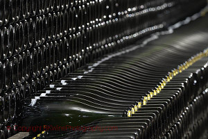 Champagne bottles lying "sur lattes" for ageing