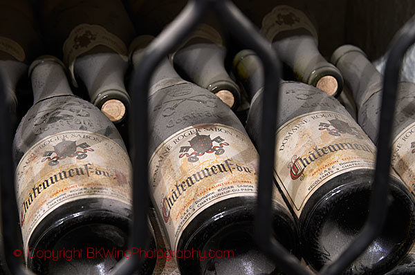 Bottles of Chateauneuf-du-Pape in the cellar