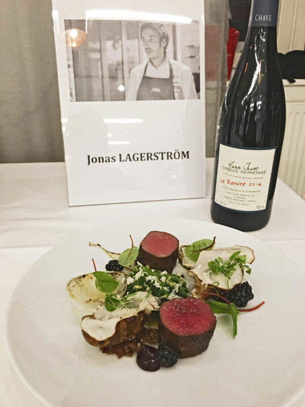 The winning dish by Jonas Lagerström, and his chosen wine Le Rouvre by Yann Chave