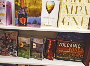 wine books on a shelf
