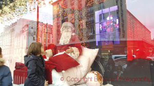 Big department stores have very elaborate Christmas decorations in the windows