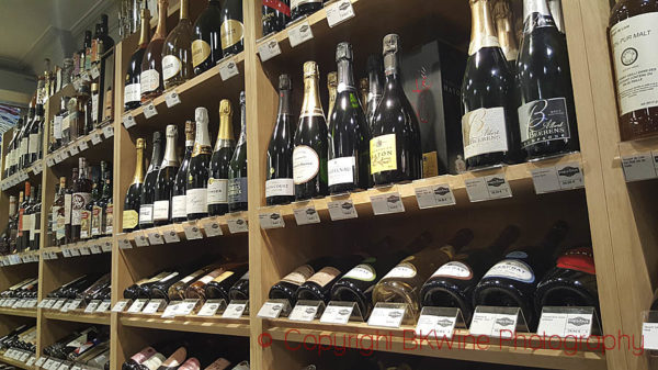 Champagnes on the shelves at the wine shop