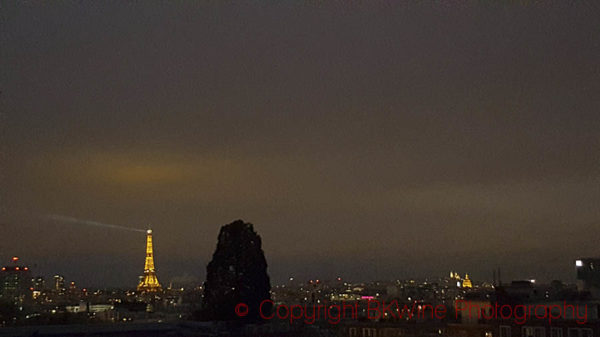 Christmas in Paris, Eiffel Tower Sacre Coeur, Ferris Wheel, Les Invalides dome (L to R)