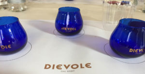 Olive oil tasting is always in blue glasses, at Dievole too