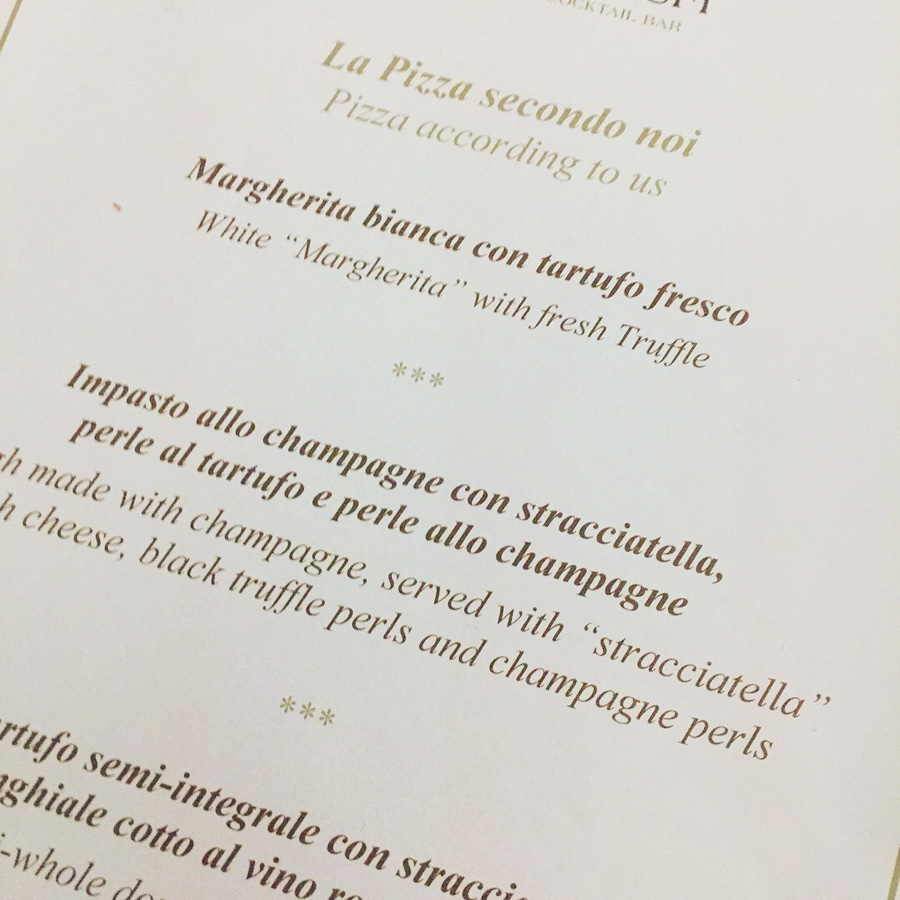 A Gennaro Nasti pizza menu