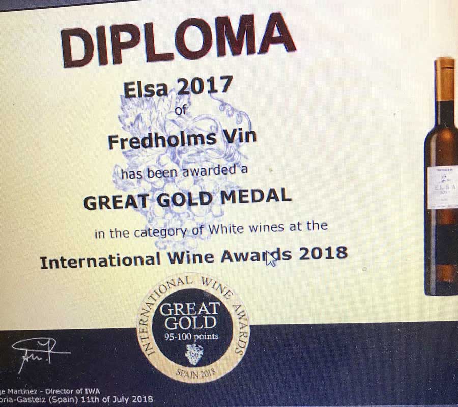 Fredholms Vin Elsa, Spanish wine award