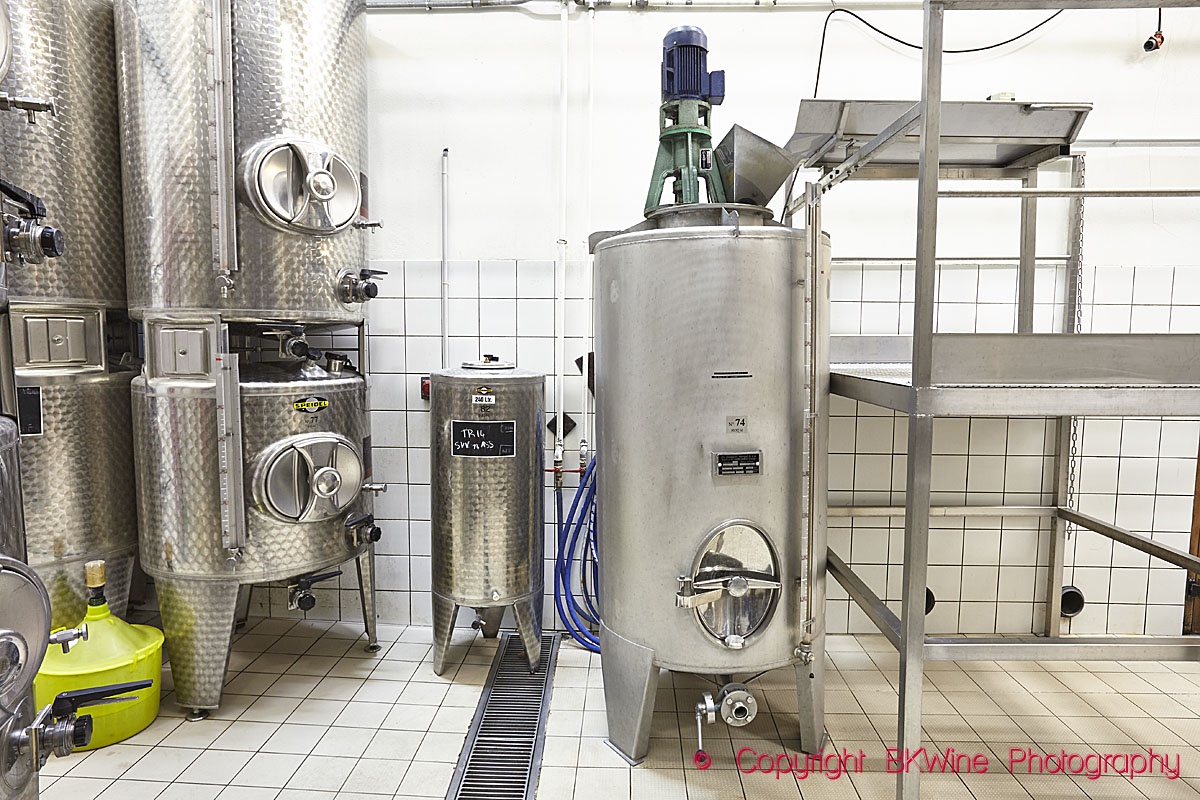 Sugar platform (right) and dosage mixing tank at Champagne Gaston Chiquet