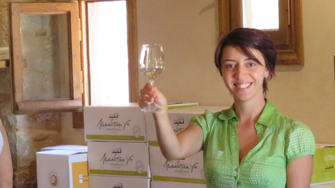 Marina Mirzabekian toasting in Lefkaditiki Gi wine, Lefkada, Greece