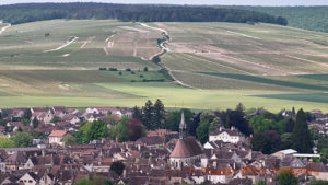 The town of Chablis and the grand cru hill, Burgundy