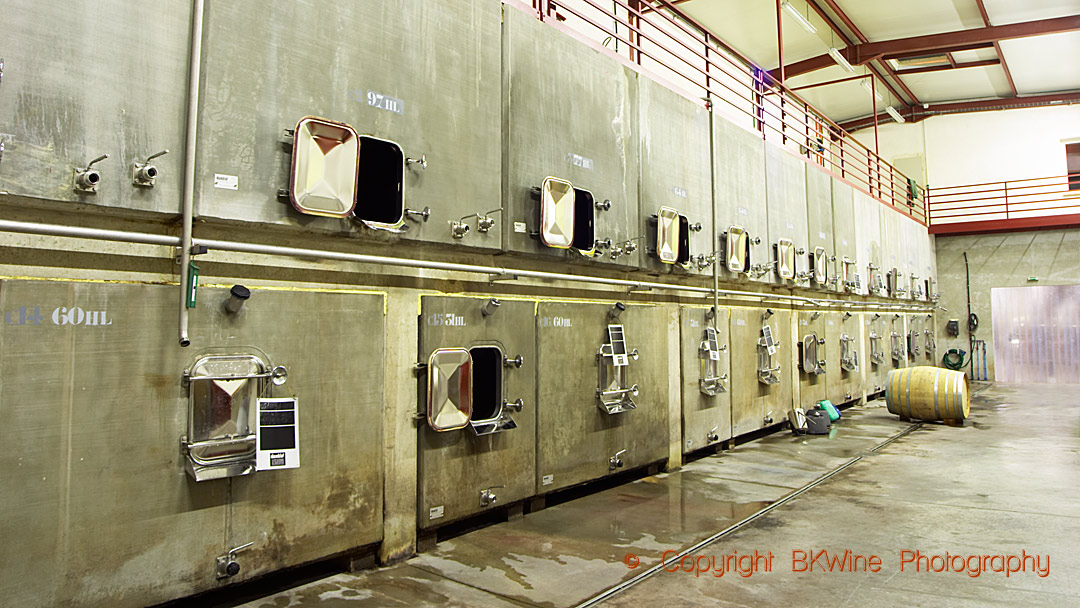 Concrete fermentation tanks at Domaine du Sang des Cailloux, Rhone Valley,