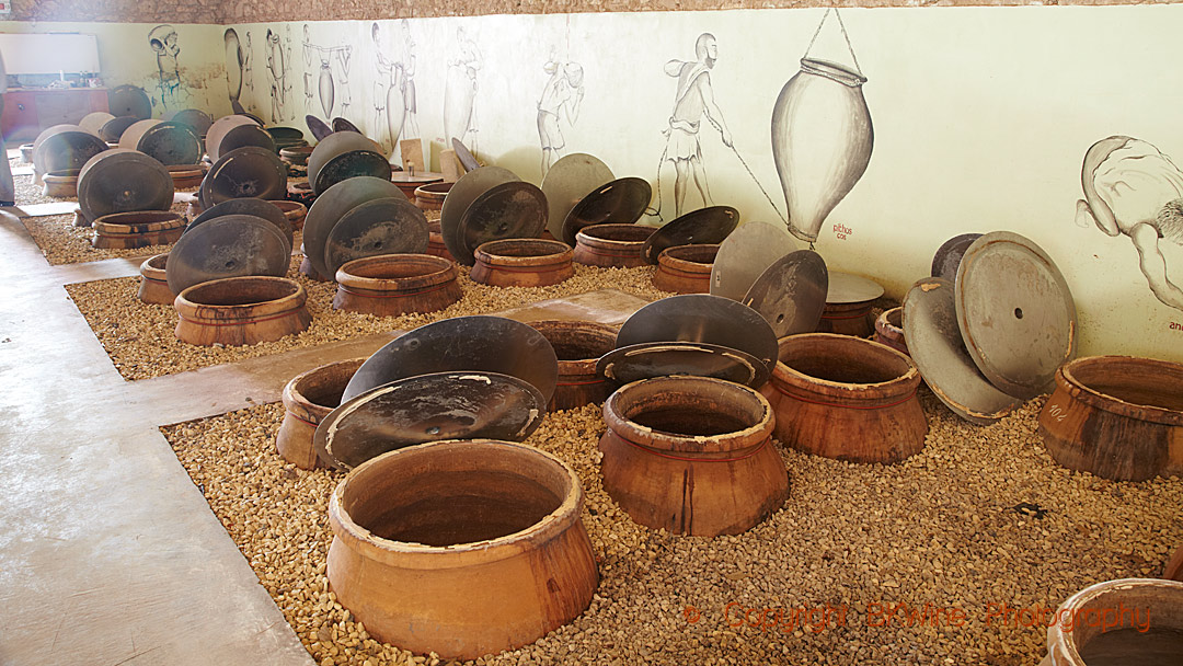 Amphora, clay pots, in a wine cellar on Sicily