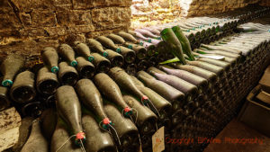 Bottles "sur lattes" in a cellar in Champagne