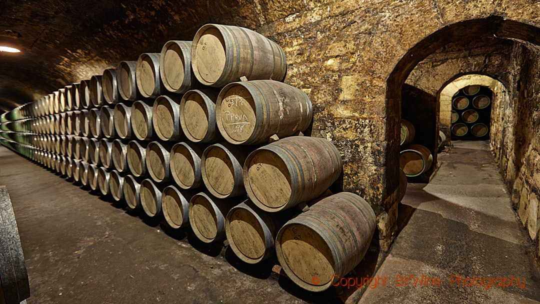 A wine cellar with barrels in Rioja, Spain
