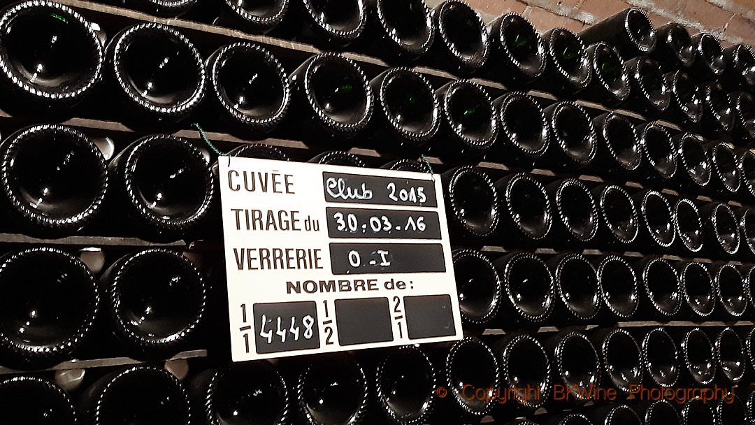 Bottles in the cellar of Champagne J Lassalle