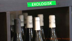 Bottles of organic (ekologiskt) wine in a shop