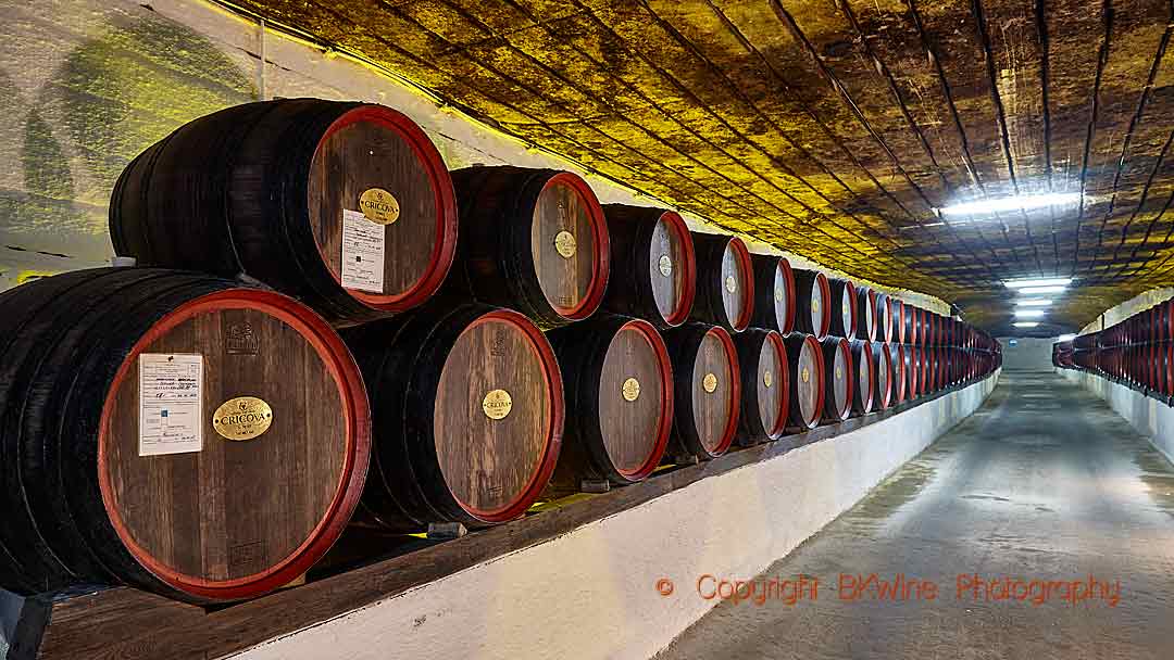 An underground tunnel with wine barrels at Cricova, Moldova