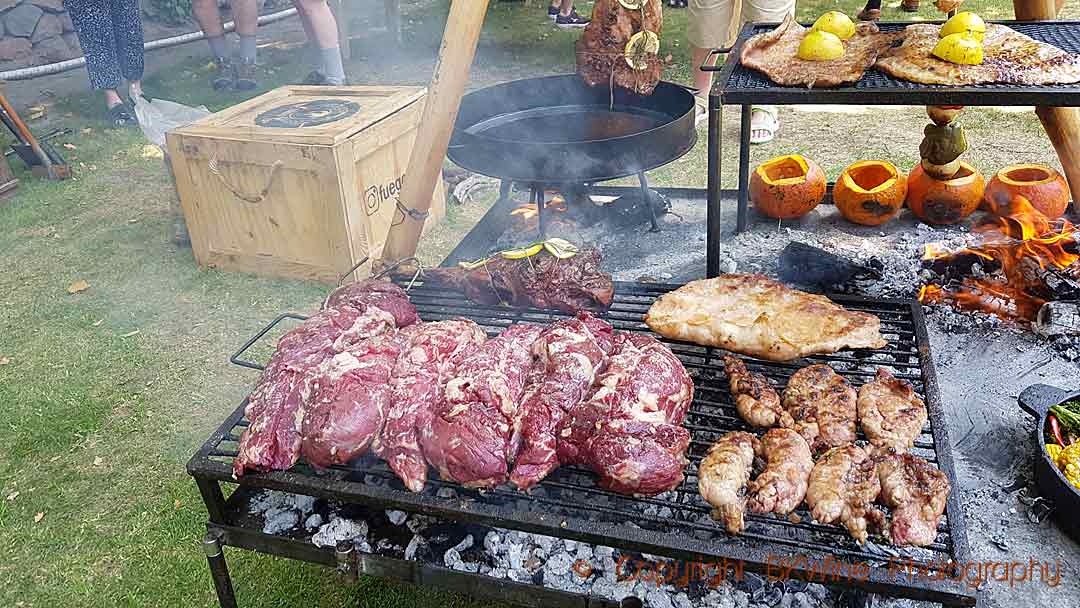 Meat on the grill for an asado at Bodegas Weinert, Mendoza, Argentina