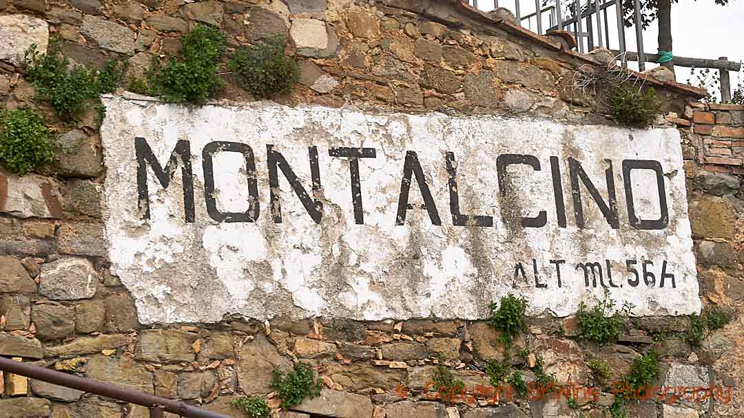 The sign at the entrance to the village of Montalcino, Tuscany