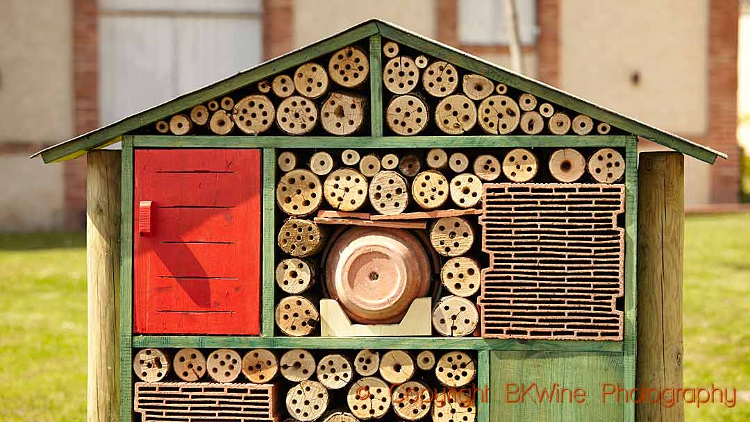 An insect hotel at a winery to encourage biodiversity